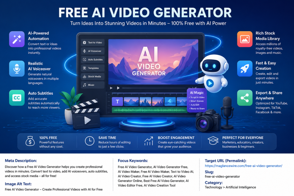 Free AI Video Generator for creating professional videos with artificial intelligence